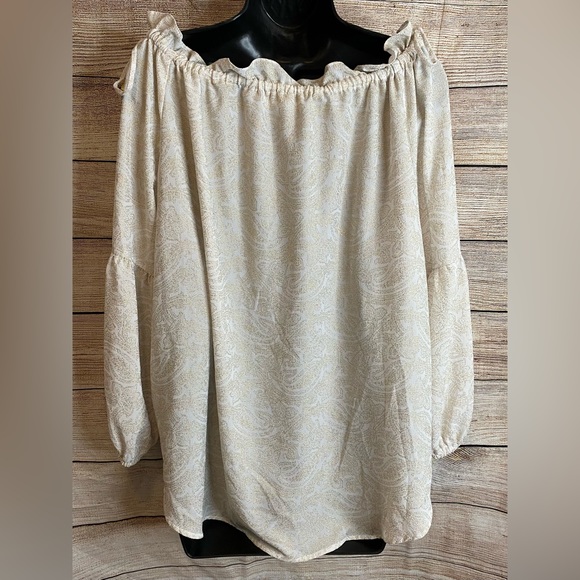 Michael Kors white and gold paisley print top on or off shoulder size xl - Picture 4 of 11